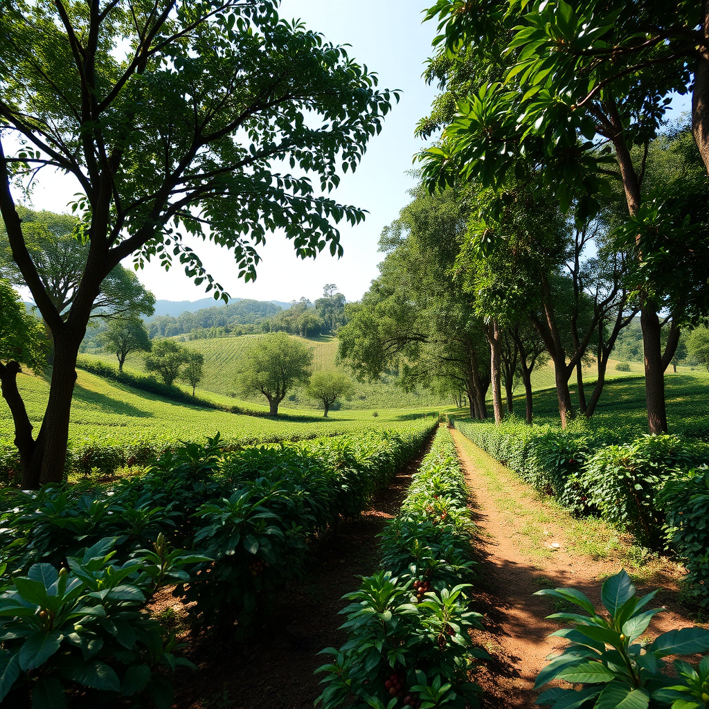 Sustainable coffee farm with shade trees and organic growing practices